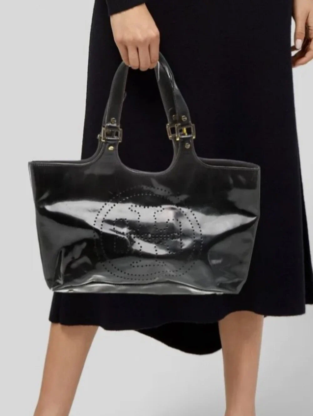Tory Burch Authentic Black Patent Leather Top Handle Bag